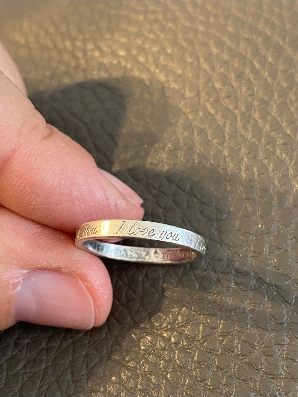 Authentic Tiffany & Co Sterling Silver I Love You Notes Narrow Band Ring Sz 7